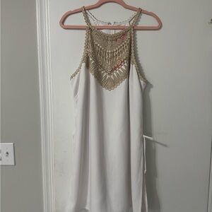 White Lilly Pulitzer Romper with Gold Crochet Neckline